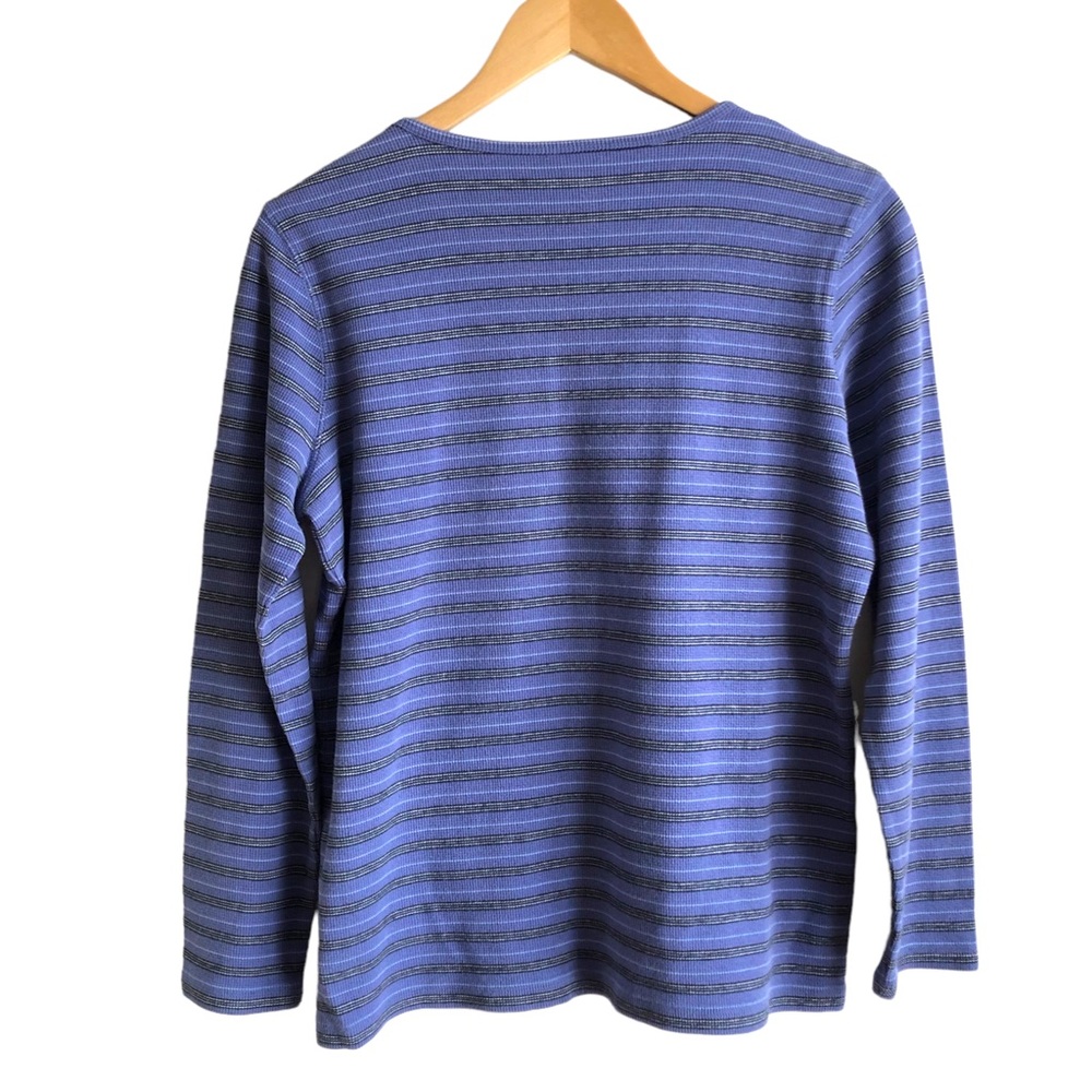 Northern Reflections Waffle Knit Striped Tee Large Purple - Picture 4 of 9